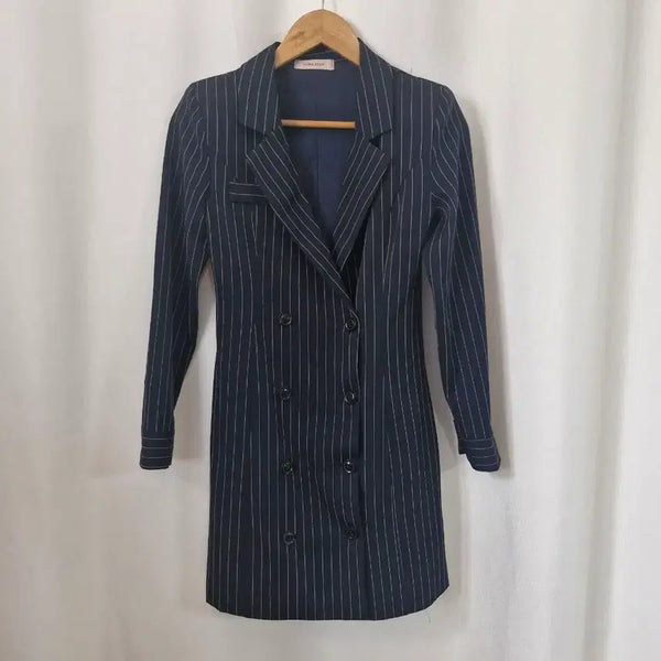 [BUNJANG] Yulmia Step Navy Stripe Double-Button Jacket / 율미아 스텝 네이비 스트라이프 자켓