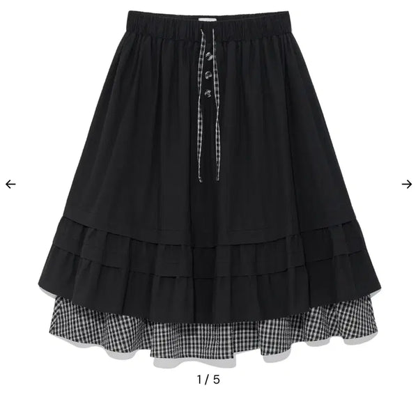 [BUNJANG] The Call-dy Check Pintuck Layered Skirt Black / 더콜디 체크 핀턱 레이어드 스커트 블랙