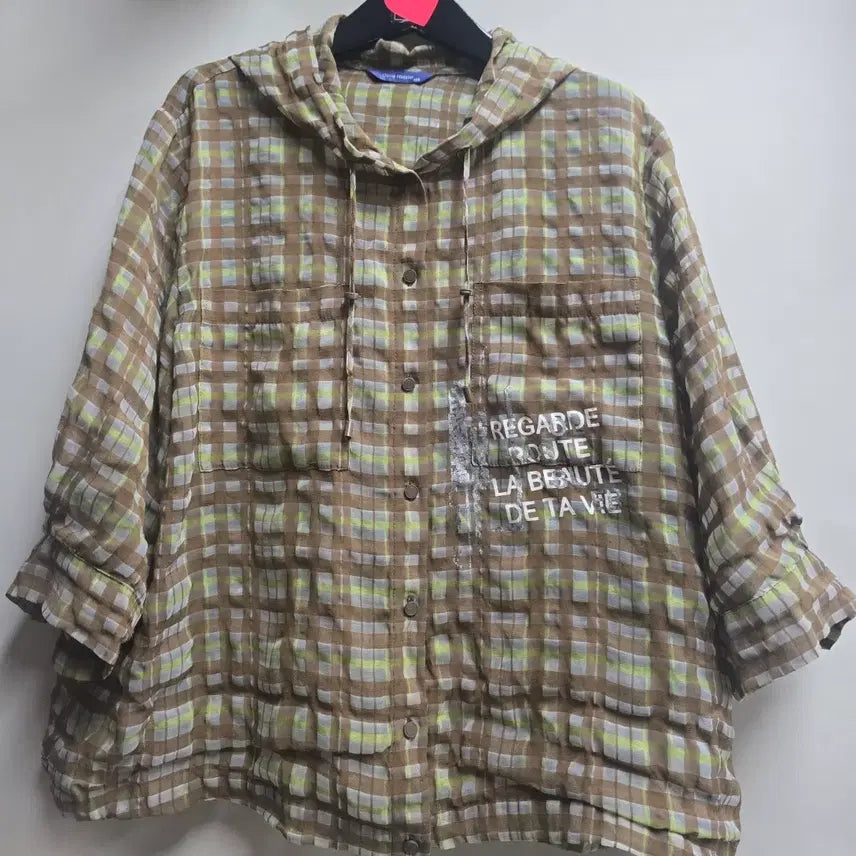 [BUNJANG] Olivia Hasler Checked Hooded Mohair Blend Blouse Jacket Size 100 / 올리비아하슬러 체크 후드 마혼방 블라우스 자켓100