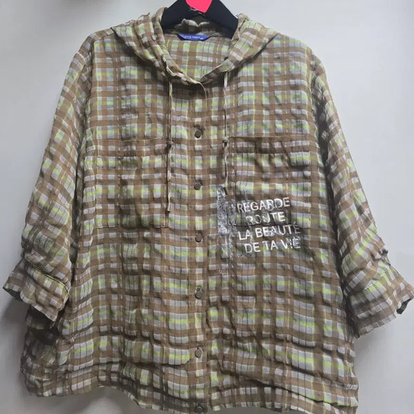 [BUNJANG] Olivia Hasler Checked Hooded Mohair Blend Blouse Jacket Size 100 / 올리비아하슬러 체크 후드 마혼방 블라우스 자켓100