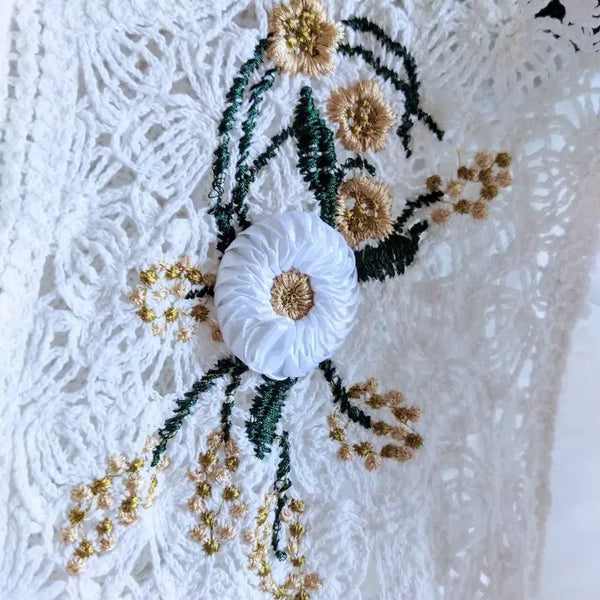 [BUNJANG] Handmade Embroidered Lace Knit Blouse / 핸드메이드 자수 레이스 니트블라우스