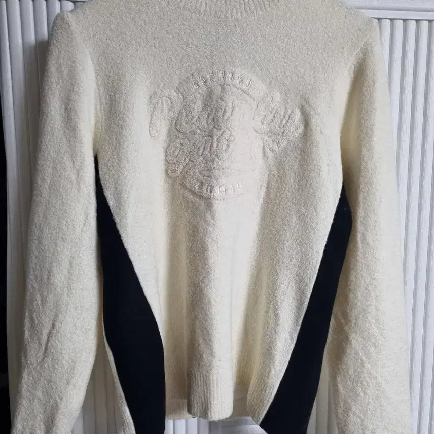[BUNJANG] PEARLY GATES Ivory Turtleneck Knit with Black Color Block (Size 85) / 파리게이츠 아이보리 목폴라 니트 블랙 배색85
