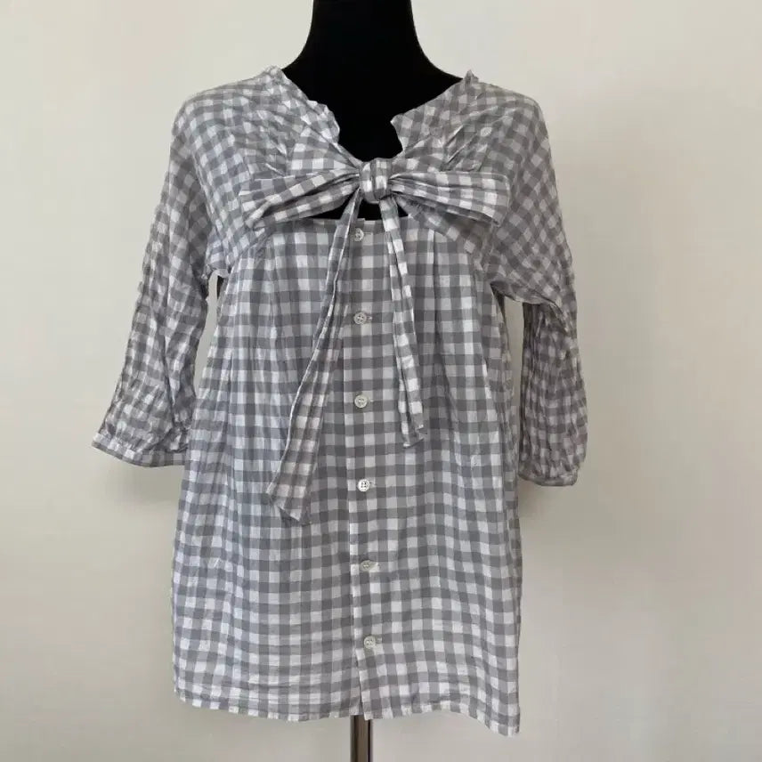 [BUNJANG] Check Ribbon Blouse / 체크 리본 블라우스