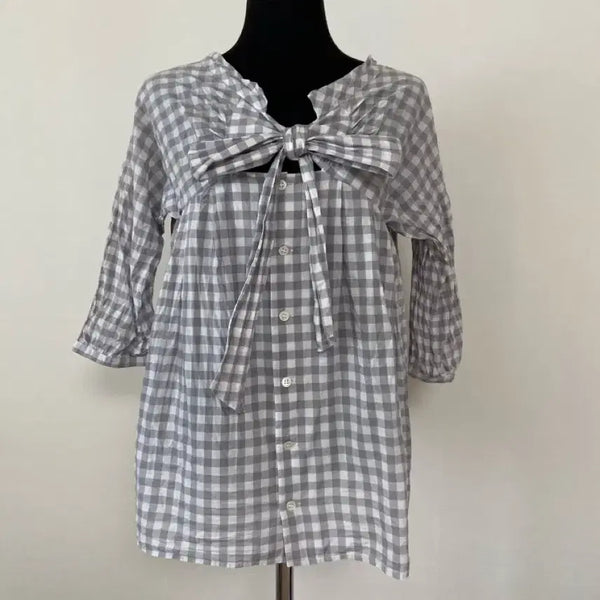 [BUNJANG] Check Ribbon Blouse / 체크 리본 블라우스
