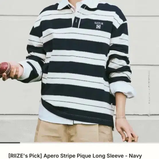 [BUNJANG] Satur Stripe Pique Long Sleeve Navy New / Satur 스트라이프 피케 롱슬리브 새상품
