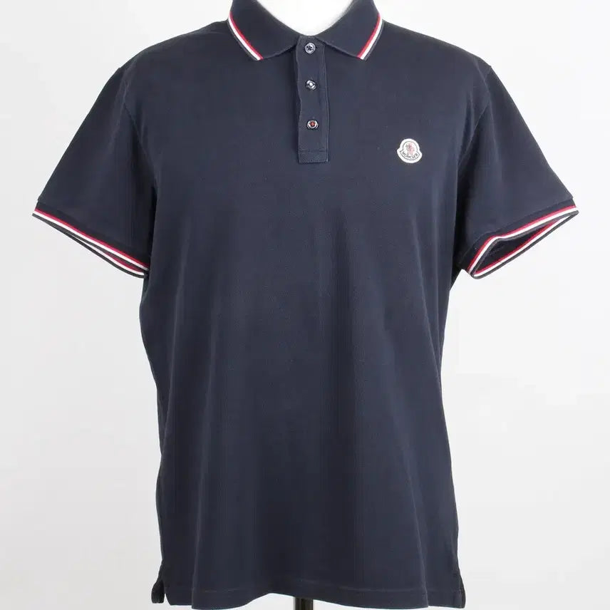 [BUNJANG] Moncler Tricolor Stripe Applique Polo T-Shirt Navy XL / 몽클레어 반팔 PK 티셔츠 XL