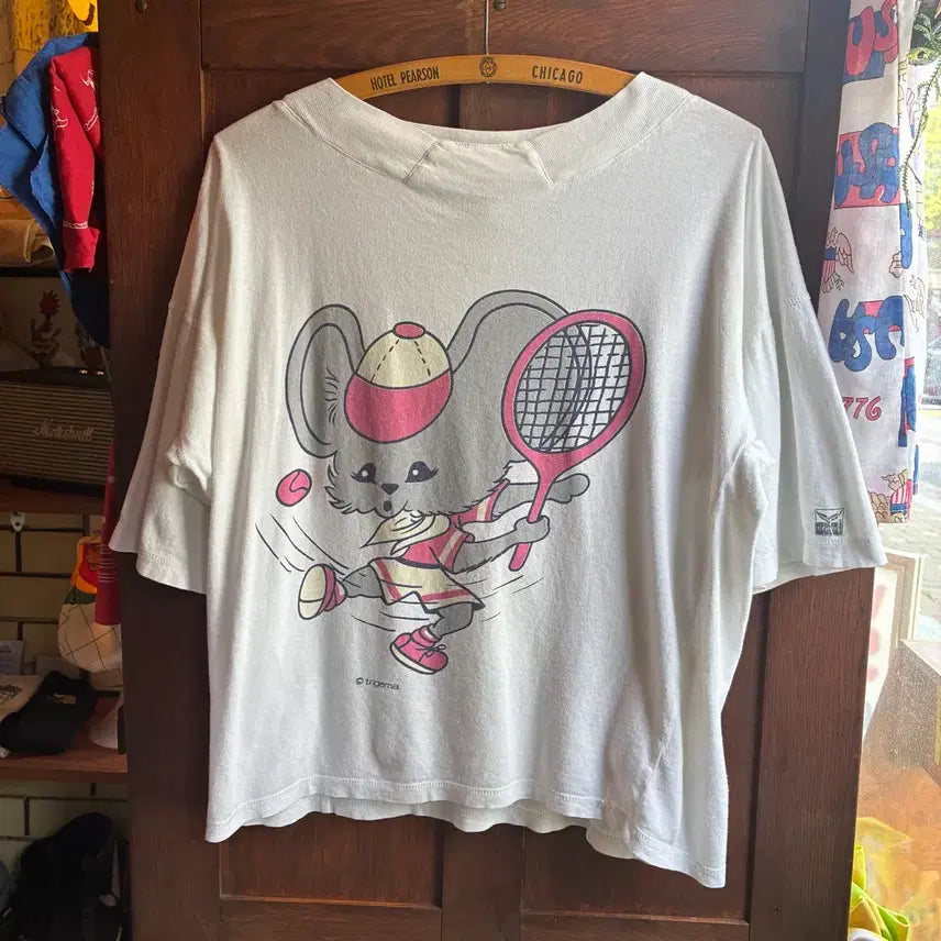 [BUNJANG] 80s Trigema Tennis Mouse Graphic T-Shirt / 80s Trigema Tennis Mouse Graphic T-Shirt