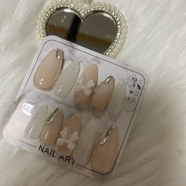 [BUNJANG] Handmade Nail Tips with Ribbon and Jewel Embellishments / 수제네일팁