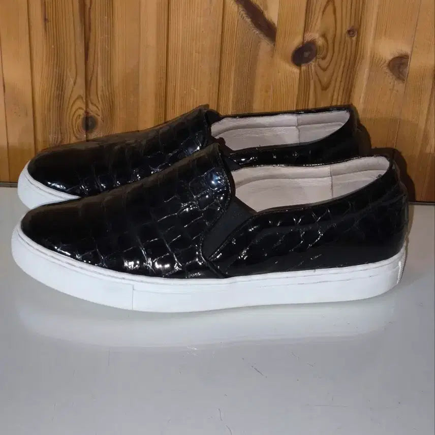 [BUNJANG] Chausser La Pompe Black Crocodile Pattern Enamel Slip-on Shoes / 255mm 쇼쉬르라팡 블랙 크로커다일 패턴 에나멜 슬립온