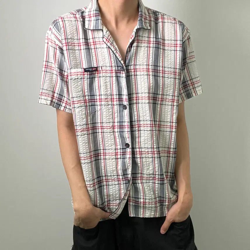 [BUNJANG] Edwin Check Seersucker Short Sleeve Shirt M / edwin 에드윈 체크 시어서커 반팔 셔츠 M