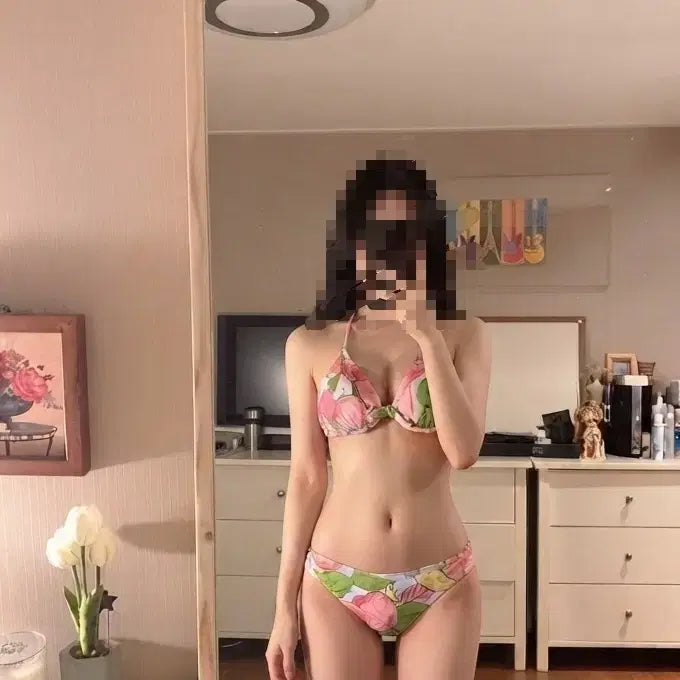 [BUNJANG] Floral Print Bikini Swimsuit - Pink / 비키니 수영복 꽃무늬 핑크