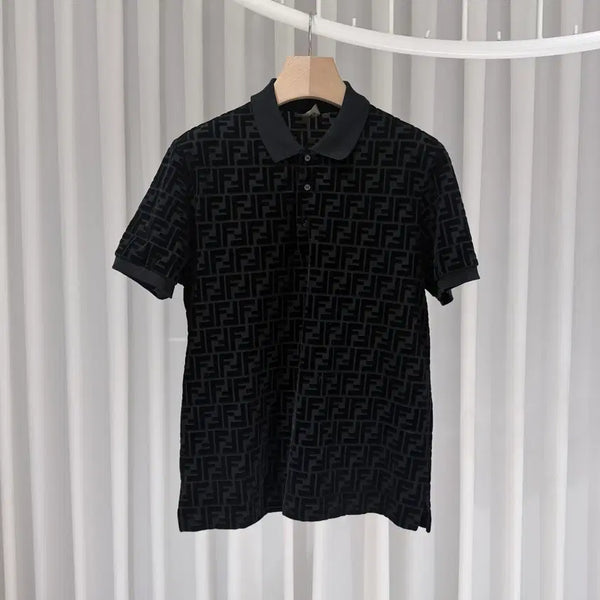 [BUNJANG] Fendi FF Monogram Velvet Collar T-Shirt Black / ( A / M ) 펜디 FF 모노그램 로고 벨벳 카라 반팔 티셔츠 블랙