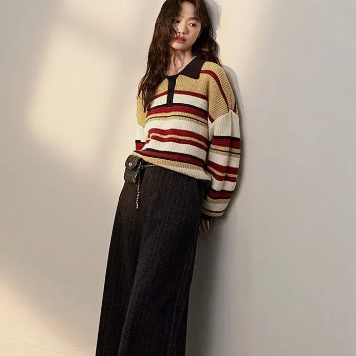 [BUNJANG] Kuose Striped Wide Slacks Pants (Size M) / 새상품) 쿠오세 kuose 스트라이프 와이드 슬랙스 팬츠 M사이즈