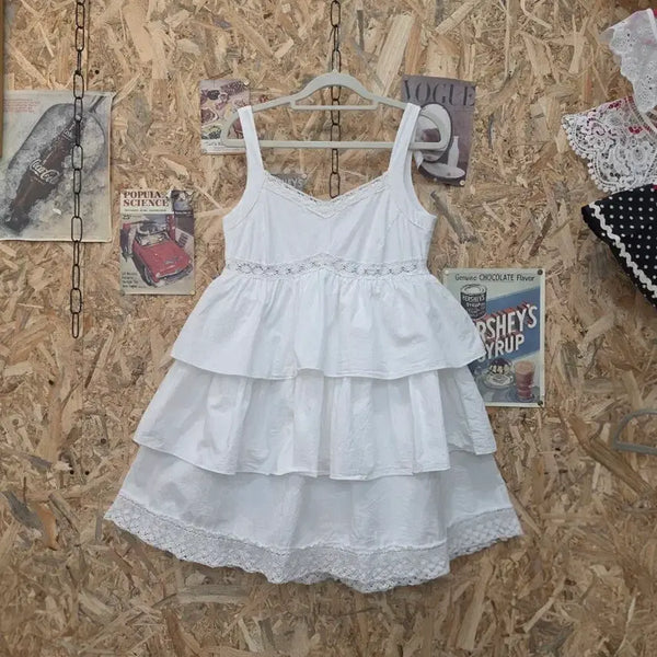 [BUNJANG] White Lace Ruffle Mini Dress / 화이트 레이스 프릴 캉캉 미니 원피스 F