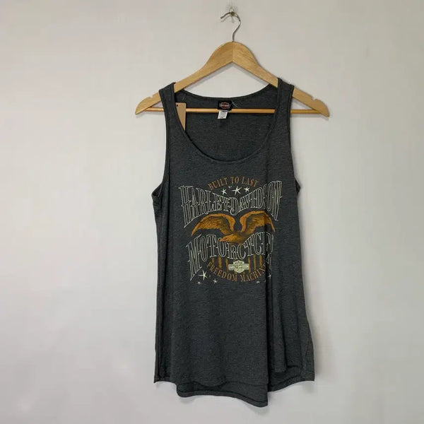 [BUNJANG] Harley-Davidson Y2K Eagle Graphic Print Sleeveless T-Shirt Gray M / 할리데이비슨 y2k 독수리 그래픽 남성 나시 민소매 프린팅 티셔츠 그레이 M