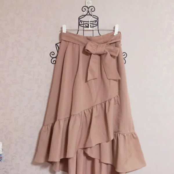 [BUNJANG] INGNI Beige Ribbon Wrap Skirt / 베이지 리본 랩 스커트