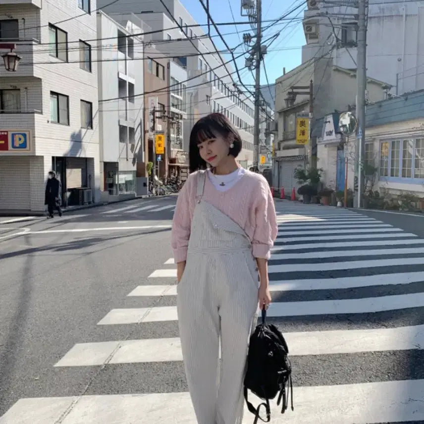 [BUNJANG] Taeyang Closet Mélange Stripe Overalls / 태향옷장 오버롤 멜란지 멜빵바지