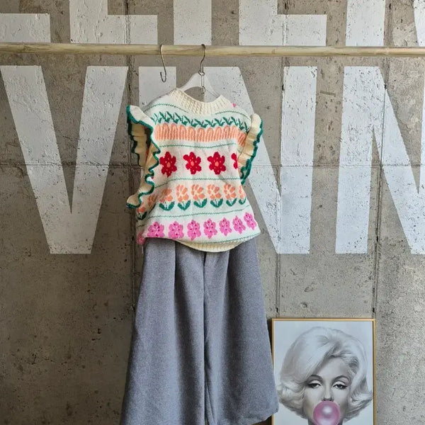 [BUNJANG] Flower Pattern Knit Vest / 행사1)플라워 패턴 니트베스트