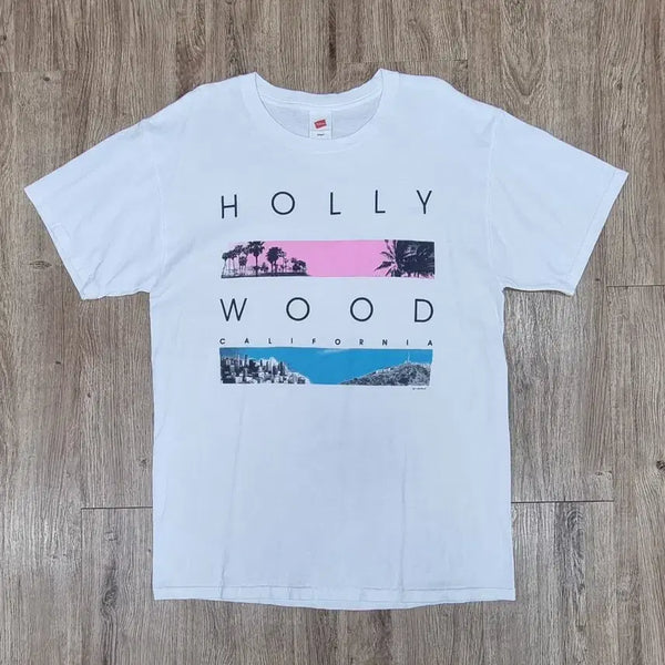 [BUNJANG] Hanes Palm Tree Short Sleeve T-Shirt - White (Unisex, Women's Recommended) / Hanes 헤인즈 헐리우드 팜트리 반팔 M _ 공용, 여성추천