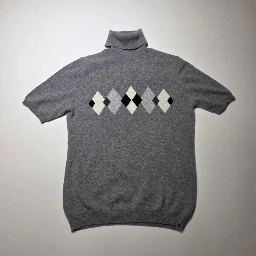 [BUNJANG] Cashmere Argyle Pattern Short Sleeve Top / 캐시미어 아르가일 패턴 반팔