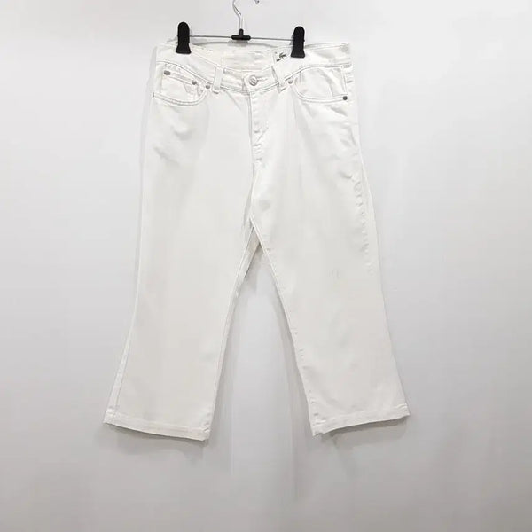[BUNJANG] Lacoste Leather Patch Span 8/10 White Denim Pants Women's M / R873 라코스테 가죽패치 스판 8부 화이트 데님 바지 여M