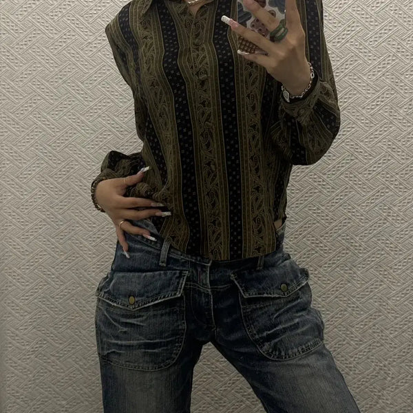 [BUNJANG] Vintage Bohemian Paisley Pattern Shirt / 빈티지 재팬 보헤미안 에스닉 히피 페이즐리 패턴 셔츠 K0555