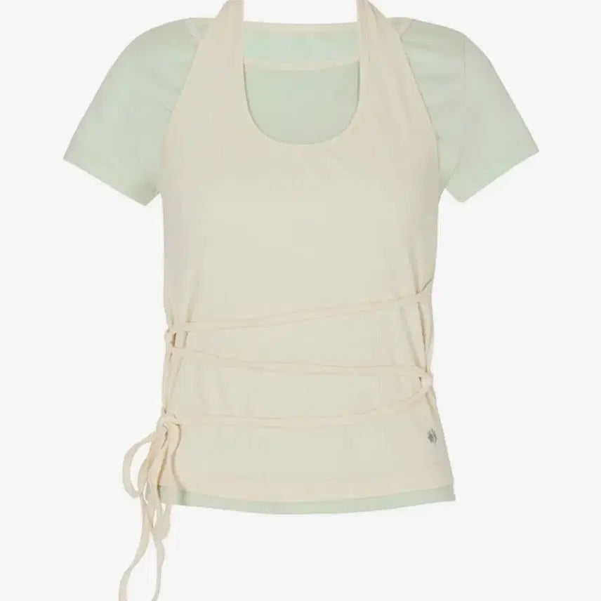 [BUNJANG] Second Salt Strap Layered Ribbed Halterneck T-shirt (Peppermint Salt) / 미착용) 세컨드솔트[소올 PICK]스트랩 레이어드 골지 홀터넥 티셔츠 (페퍼민트솔트)