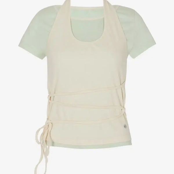 [BUNJANG] Second Salt Strap Layered Ribbed Halterneck T-shirt (Peppermint Salt) / 미착용) 세컨드솔트[소올 PICK]스트랩 레이어드 골지 홀터넥 티셔츠 (페퍼민트솔트)