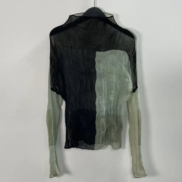 [BUNJANG] Issey Miyake Pleated Sheer Long Sleeve Top / 이세이미야케 주름 디테일 시스루 롱슬리브 (on.1695)