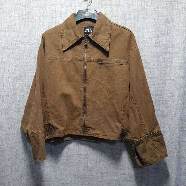 [BUNJANG] Zara Cropped Denim Jacket Brown / 자라 크롭 데님 브라운 자켓 L