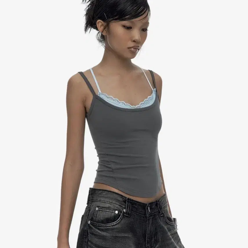 [BUNJANG] Casico Lace Top Grey Blue / 카시코 레이스 탑 그레이 블루