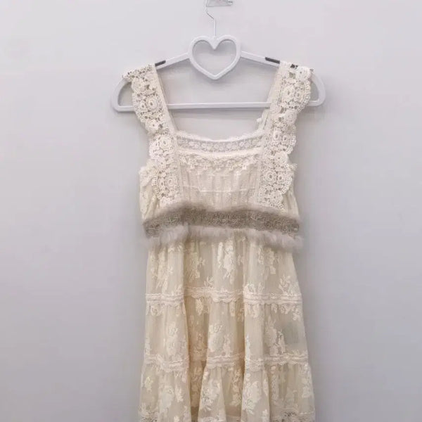 [BUNJANG] Mori Look Ivory Lace Tiered Dress / 모리룩 캉캉 레이스 라떼갸루 뷔스티에 원피스