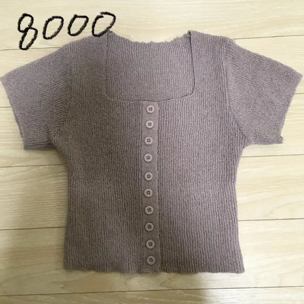 [BUNJANG] Lavender Square Neck Short Sleeve Knit Top / 라벤더 스퀘어넥 반팔 니트