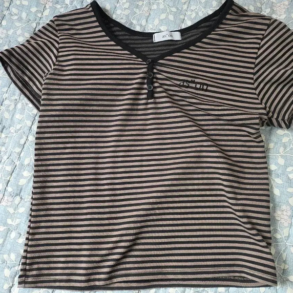 [BUNJANG] AZONE Striped Short-Sleeve T-Shirt / 애즈온 반팔
