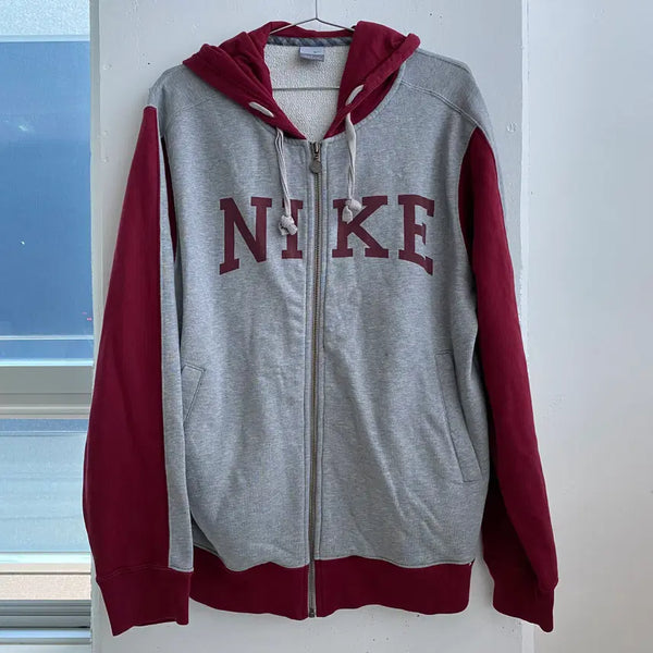 [BUNJANG] Nike Y2K Vintage Old School Burgundy Hooded Zip-Up / (L) 나이키 Y2K 빈티지 올드스쿨 버건디 후드 집업