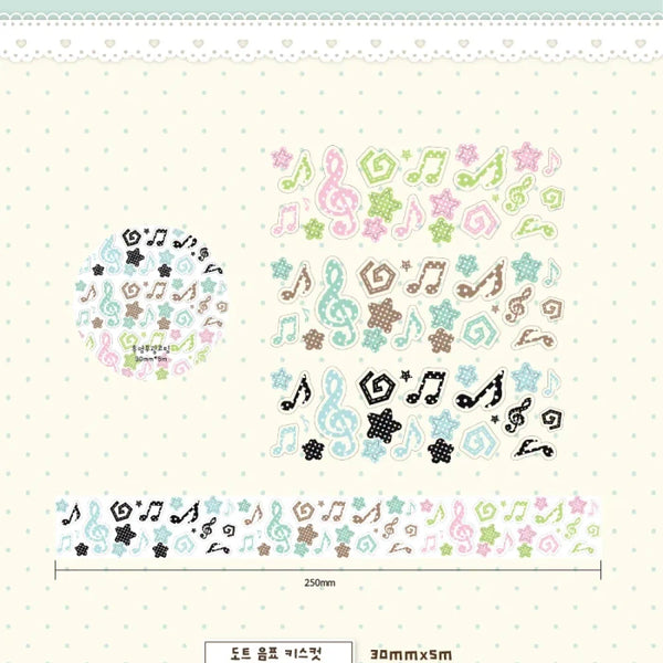 [BUNJANG] Logisti Sticker Dot Music Note Kiss Cut Washi Tape / (재고1)로지스티커 도트 음표 키스컷 마테띵