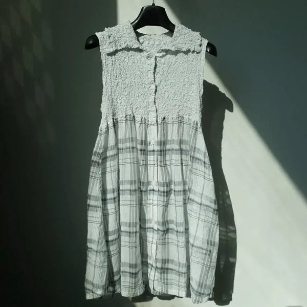 [BUNJANG] me Issey Miyake Sleeveless Tunic Mini Dress Grey Plaid Check A-line / me Issey Miyake Crinkle Tunic/ One-piece