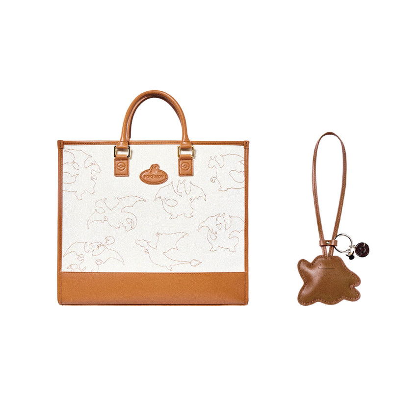 [BUNJANG] Eternal Antique Metal Leather Canvas Tote Bag & Ditto Charm Set / 포켓몬 레더 캔버스 토트백 & 메타몽 백참