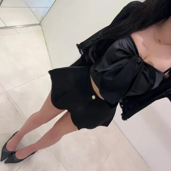 [BUNJANG] Ribbon Blouse Cardigan Top / 상의 리본 블라우스 가디건