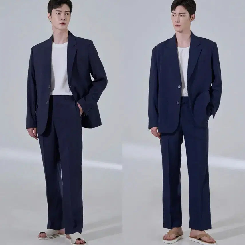 [BUNJANG] Hyojo Custom Setup Navy Set - Semi Oversized Top (M), Slim Crop Bottom (M) / M) 효지 커스터마이징 셋업 네이비