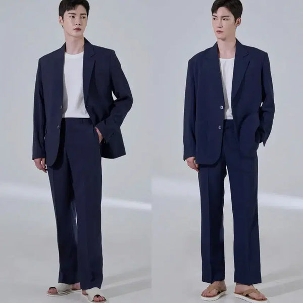 [BUNJANG] Hyojo Custom Setup Navy Set - Semi Oversized Top (M), Slim Crop Bottom (M) / M) 효지 커스터마이징 셋업 네이비