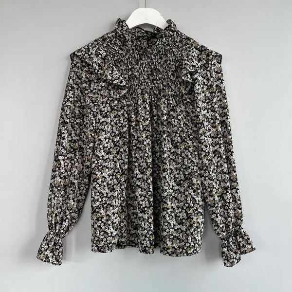 [BUNJANG] OZOC Frill Smoking Flower Blouse / OZOC 프릴 스모킹 플라워 블라우스 FREE