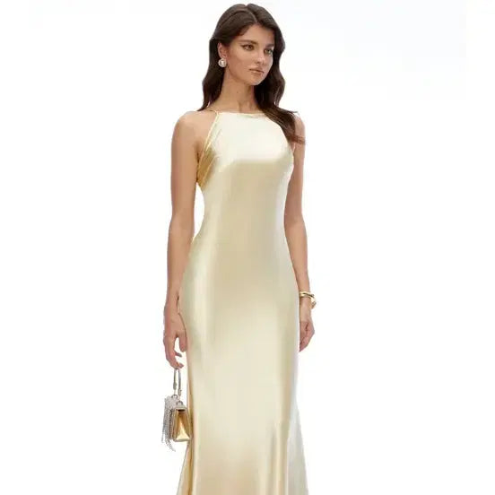 [BUNJANG] Miss Rosie Silk Long Dress - Gold / 미스 로지에 실크 롱 드레스 골드