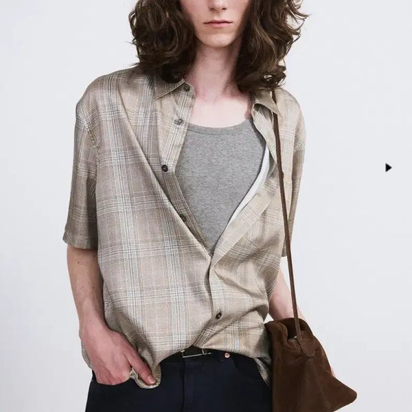 [BUNJANG] Recto 70s Vintage Check Shirt Beige Khaki M / 렉토 70S 빈티지 체크 셔츠 베이지 카키 M