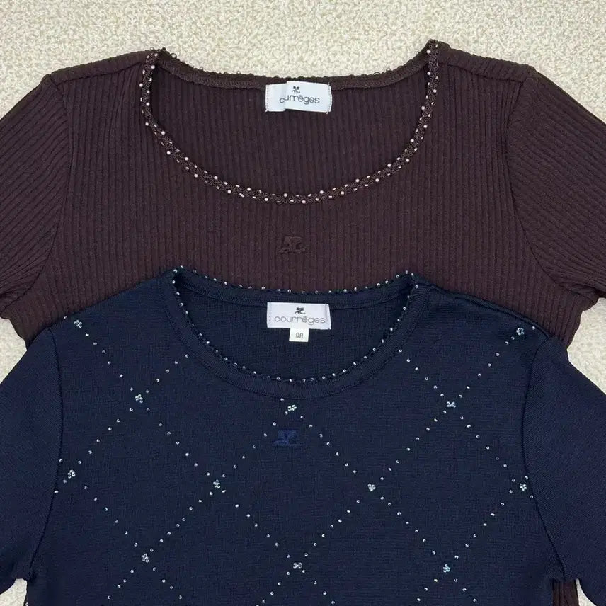[BUNJANG] Courreges 2-Piece Set Short-Sleeve Knit Tops / 꾸레쥬 반팔 니트 2종 세트