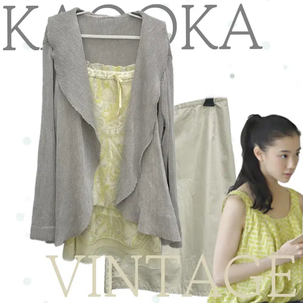 [BUNJANG] Japanese Vintage Fairy Mori Girl Layered Cardigan Set / 일본빈티지 러블리 여름 개나리 히피 모리걸 레이어드 가디건 코디세트
