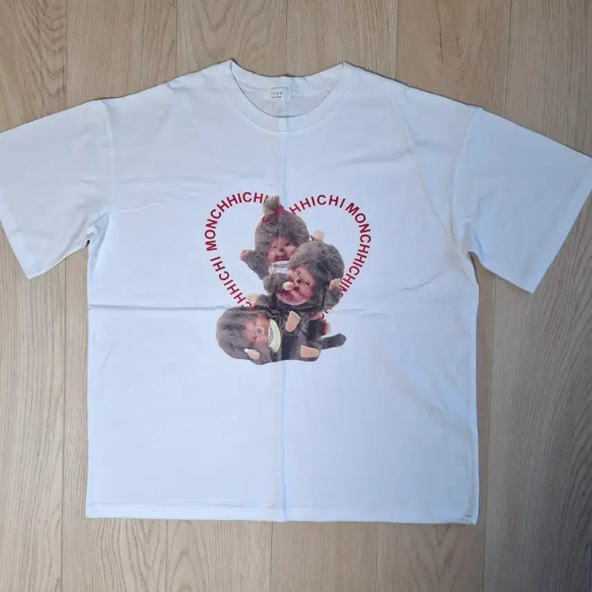 [BUNJANG] Monchhichi Character Printed Short Sleeve T-Shirt White Free Size / 몬치치 캐릭터 프린팅 반팔티 화이트 FREE사이즈(새상품)
