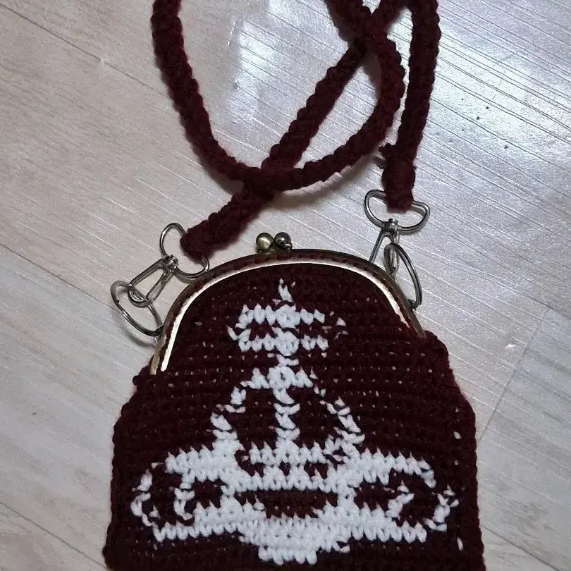[BUNJANG] Burgundy Knitted Wallet Crossbody Bag / 뜨게 지갑 크로스백 버건디