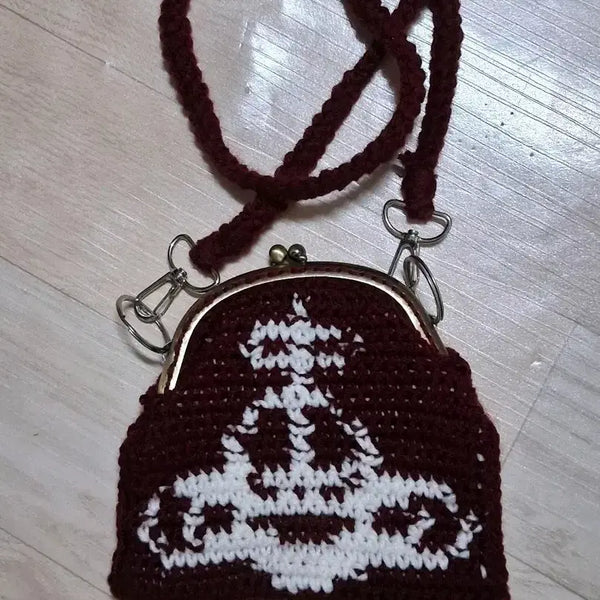[BUNJANG] Burgundy Knitted Wallet Crossbody Bag / 뜨게 지갑 크로스백 버건디