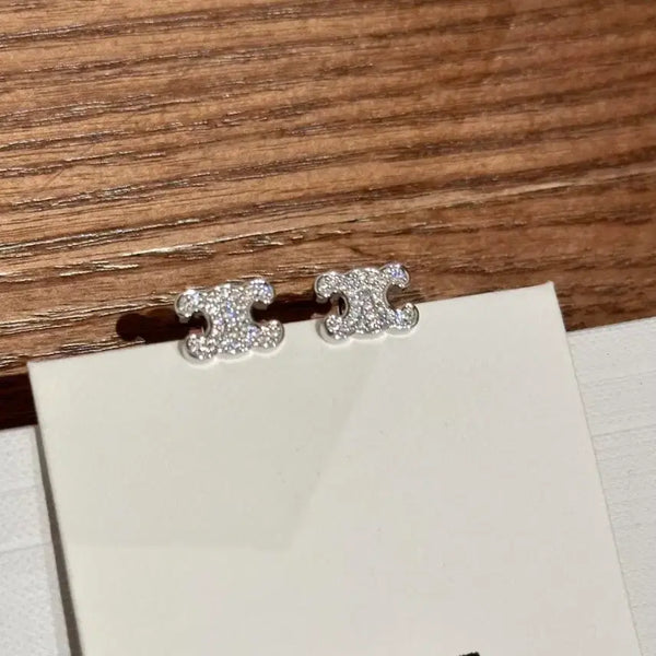 [BUNJANG] Celine Cubic Logo Silver Earrings / 셀린느 귀걸이 큐빅 로고 실버